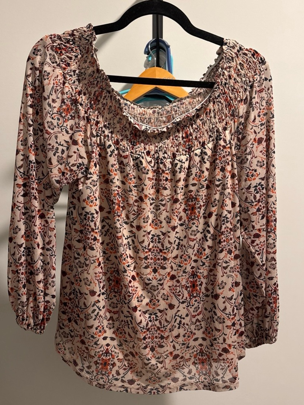 Daytrip Blush Floral Smocked Off-Shoulder Blouse